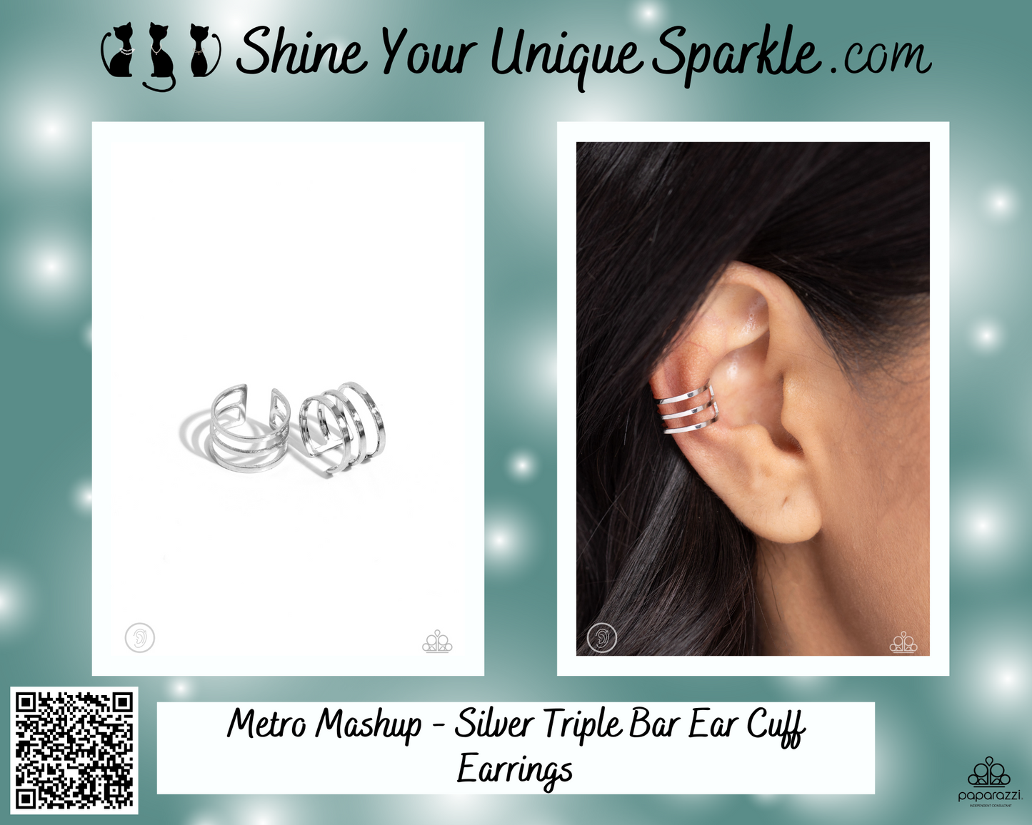 Metro Mashup - Silver Triple Bar Ear Cuff Earrings