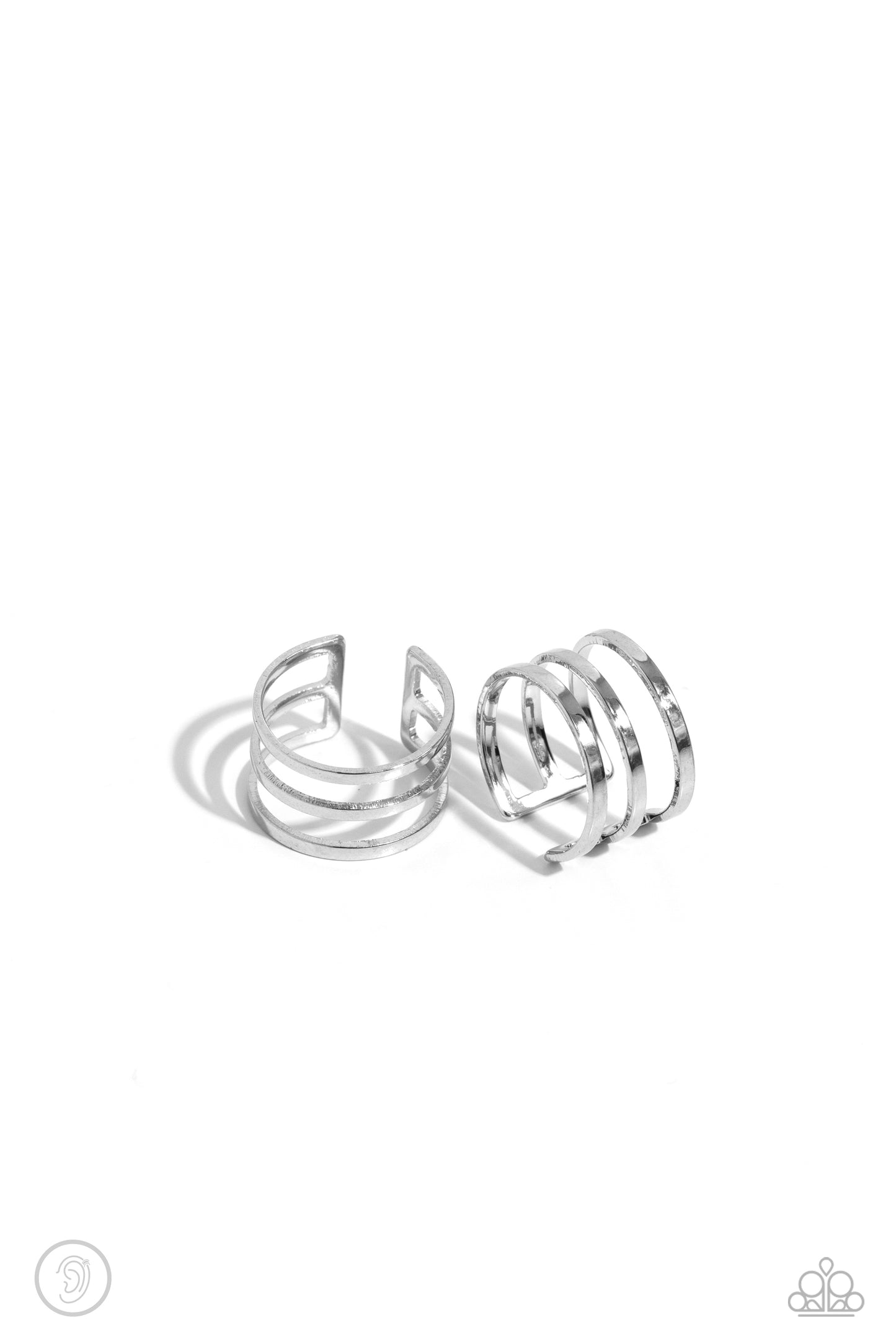 Metro Mashup - Silver Triple Bar Ear Cuff Earrings