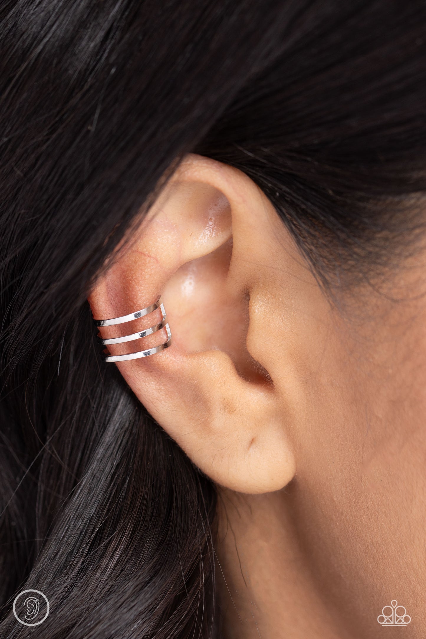 Metro Mashup - Silver Triple Bar Ear Cuff Earrings