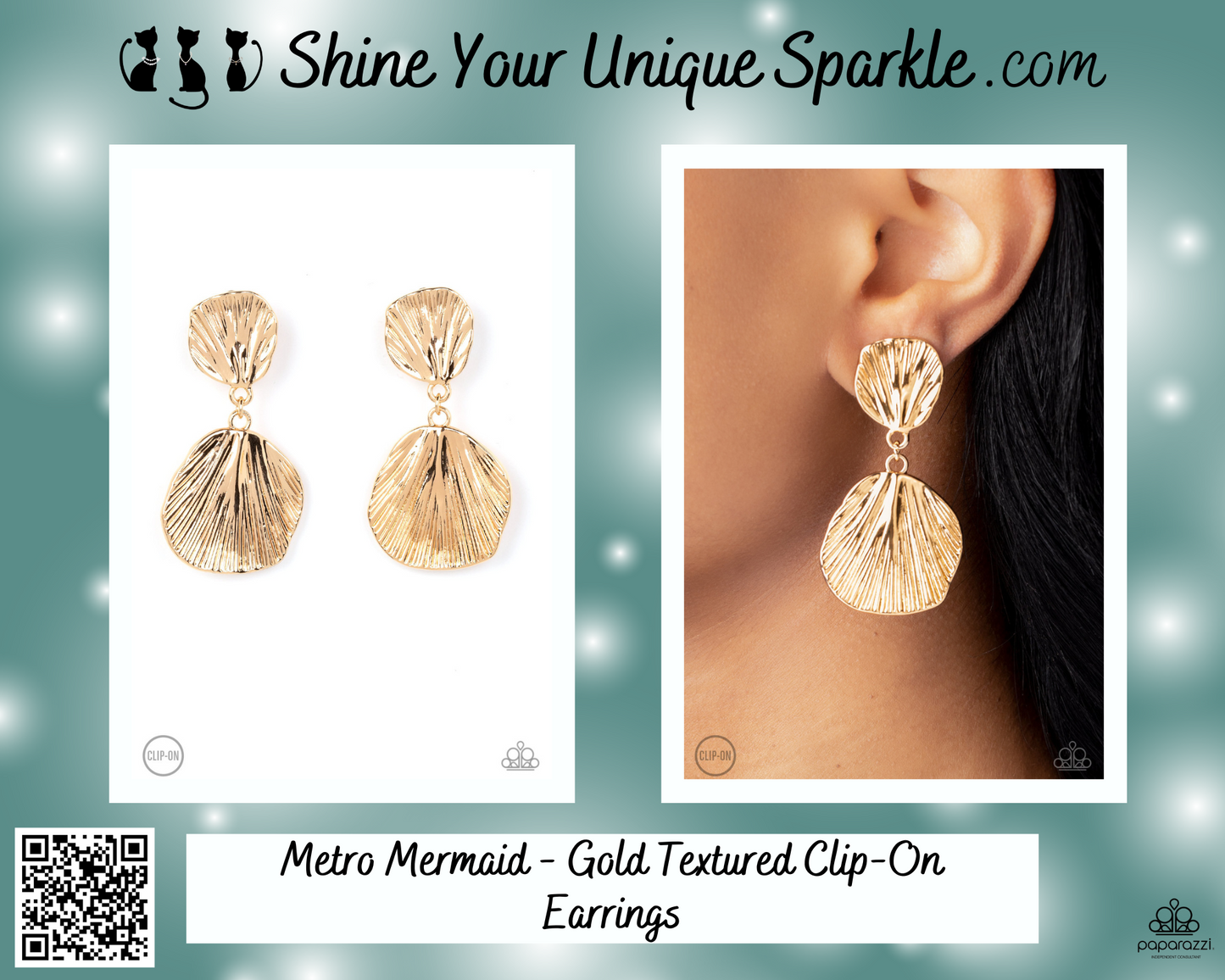 Metro Mermaid - Gold Textured Clip-On Earrings