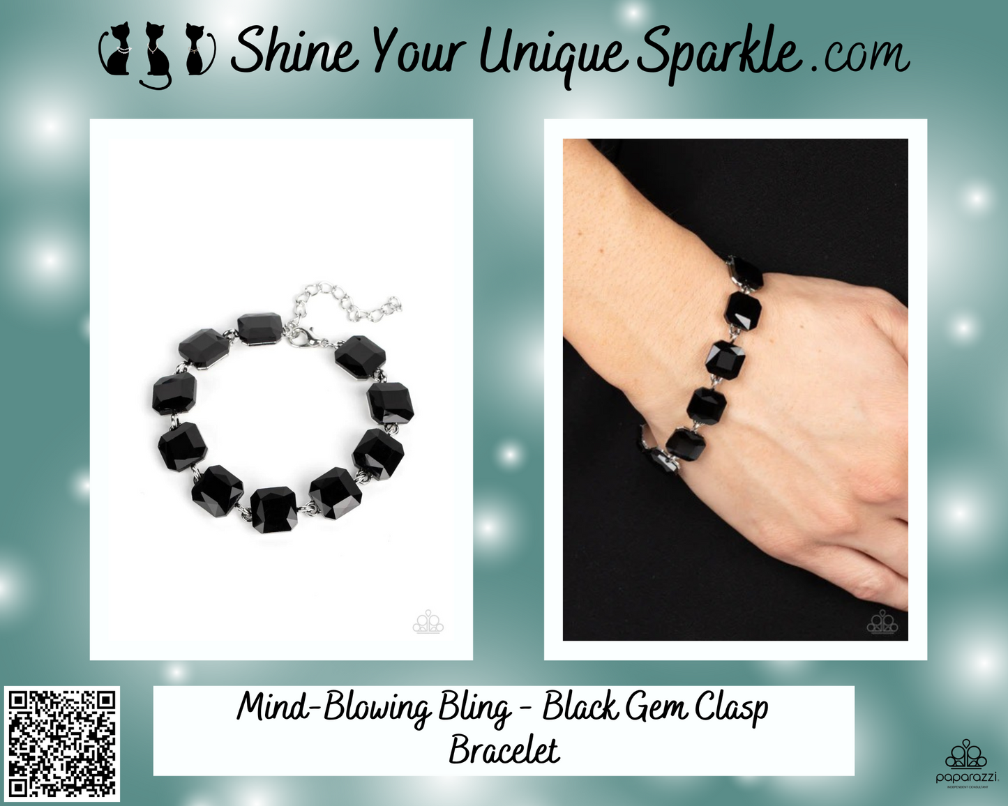 Mind-Blowing Bling - Black Gem Clasp Bracelet
