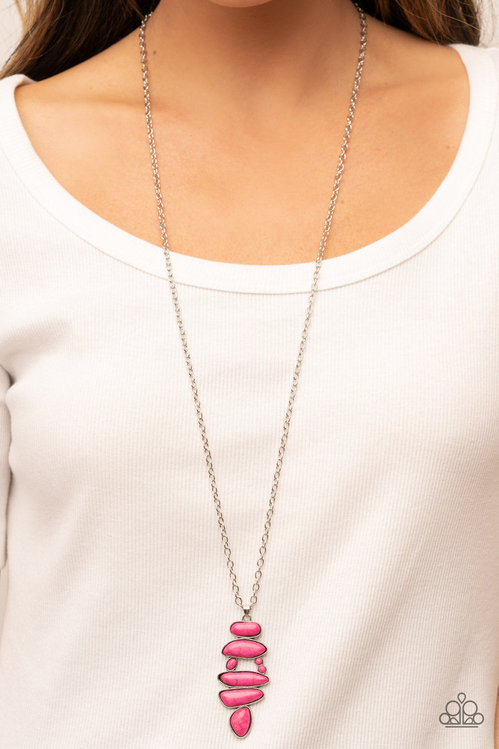 Mojave Mountaineer - Pink Stone Silver Long Necklace