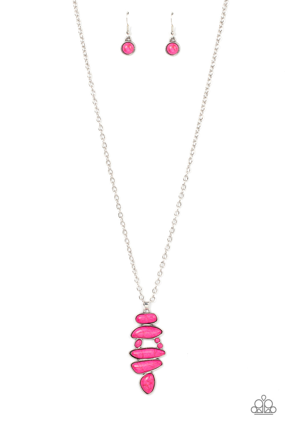 Mojave Mountaineer - Pink Stone Silver Long Necklace