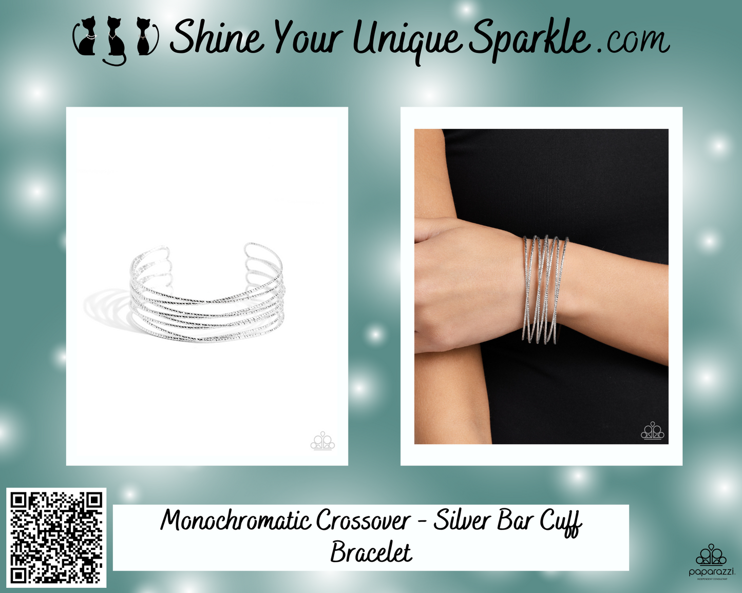 Monochromatic Crossover - Silver Bar Cuff Bracelet