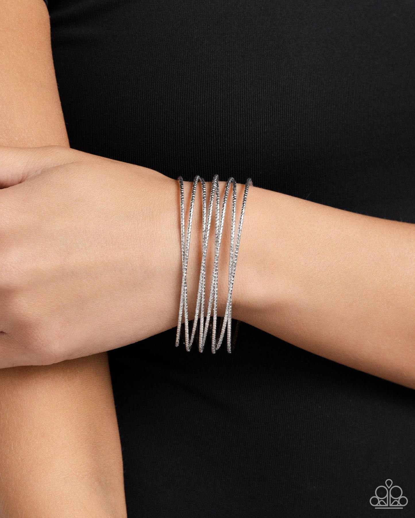 Monochromatic Crossover - Silver Bar Cuff Bracelet