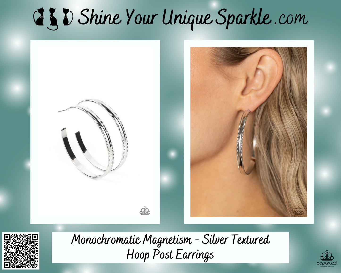 Monochromatic Magnetism - Silver Textured Hoop Post Earrings
