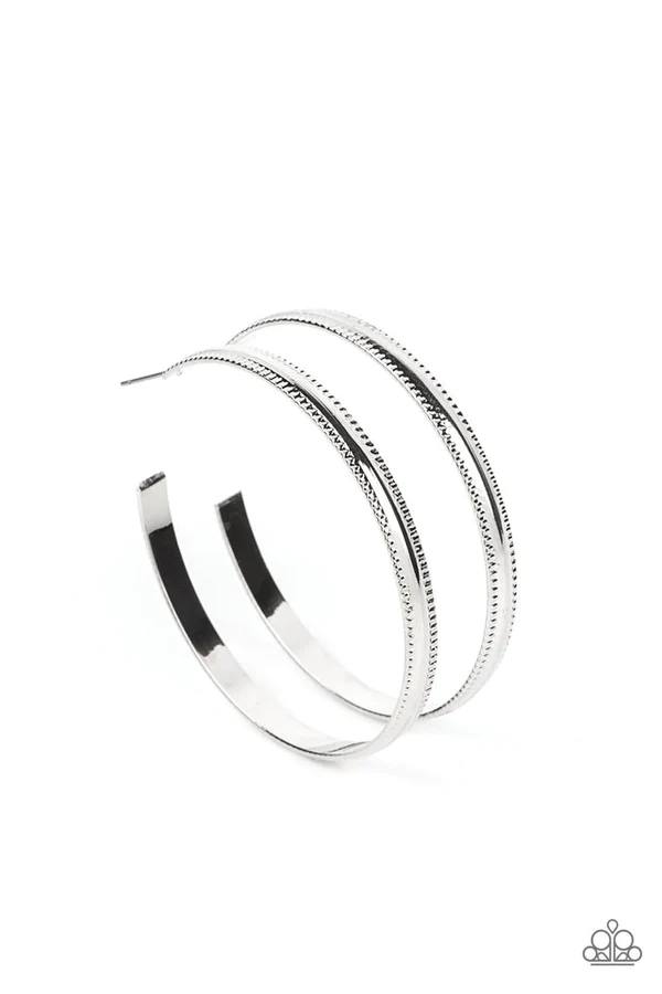 Monochromatic Magnetism - Silver Textured Hoop Post Earrings