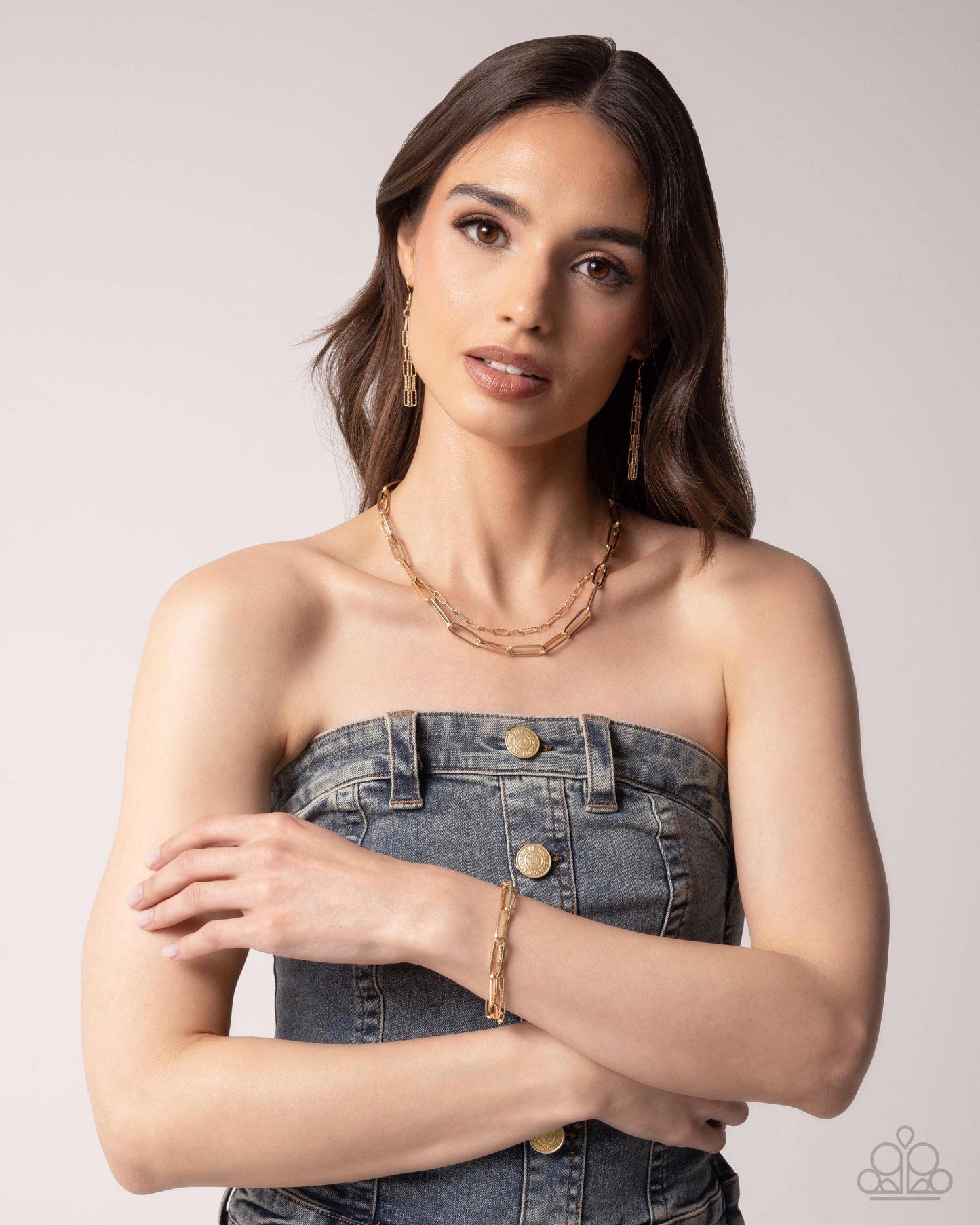 Monochromatic Matinee - Gold Paperclip Chain Short Tiered Necklace