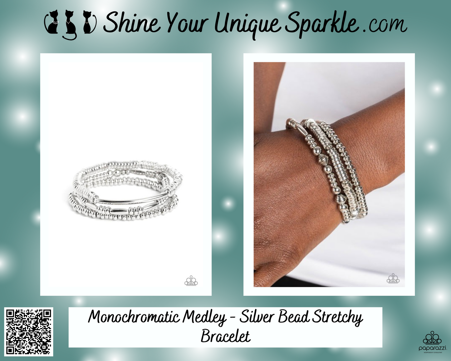 Monochromatic Medley - Silver Bead Stretchy Bracelet