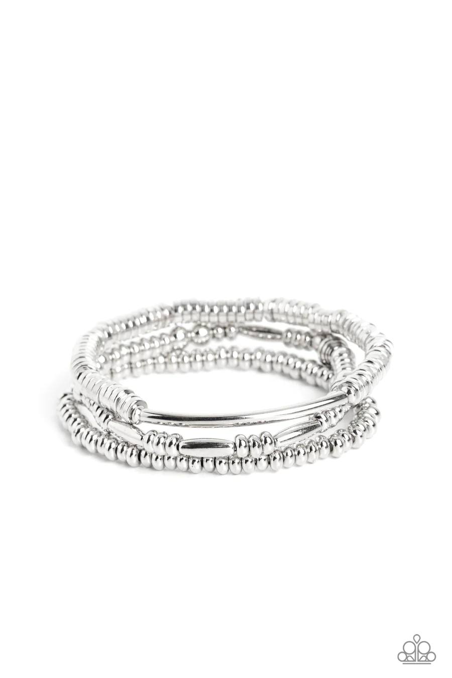 Monochromatic Medley - Silver Bead Stretchy Bracelet