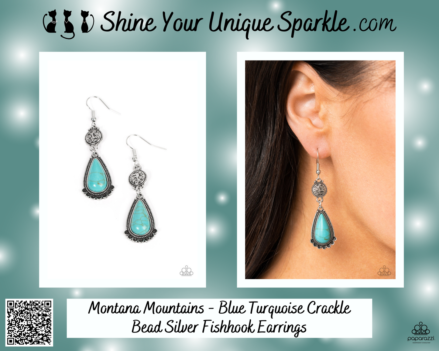 Montana Mountains - Blue Turquoise Crackle Bead Silver Fishhook Earrings