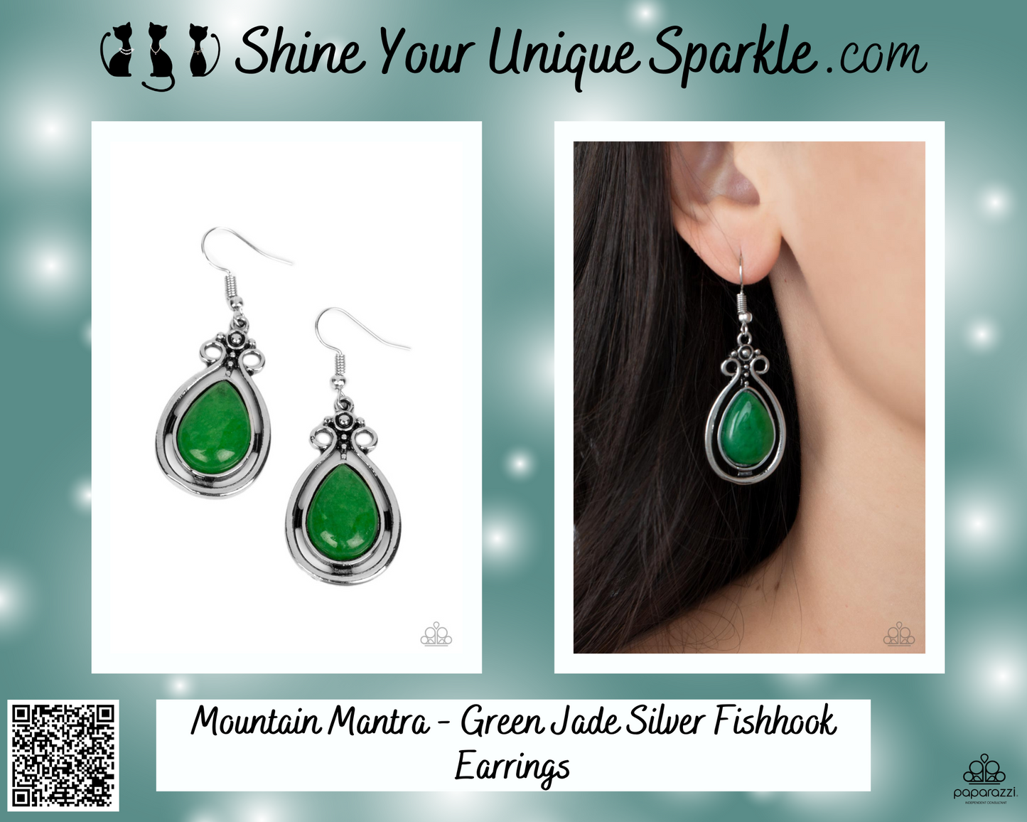 Mountain Mantra - Green Jade Silver Fishhook Earrings