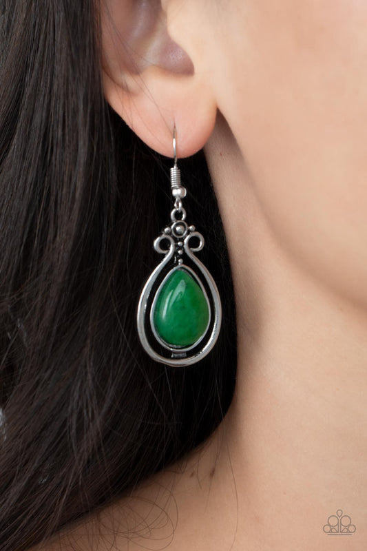 Mountain Mantra - Green Jade Silver Fishhook Earrings