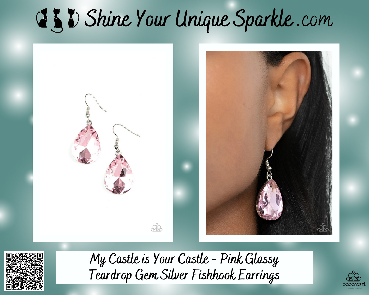 My Castle is Your Castle - Pink Glassy Teardrop Gem Silver Fishhook Earrings