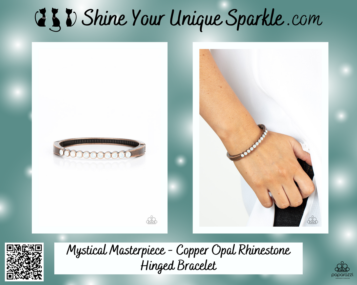 Mystical Masterpiece - Copper Opal Rhinestone Hinged Bracelet