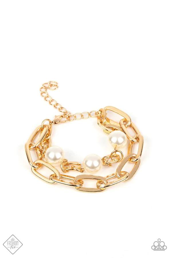 Nautical Mileage - Gold Chain White Pearl Clasp Bracelet - Fashion Fix