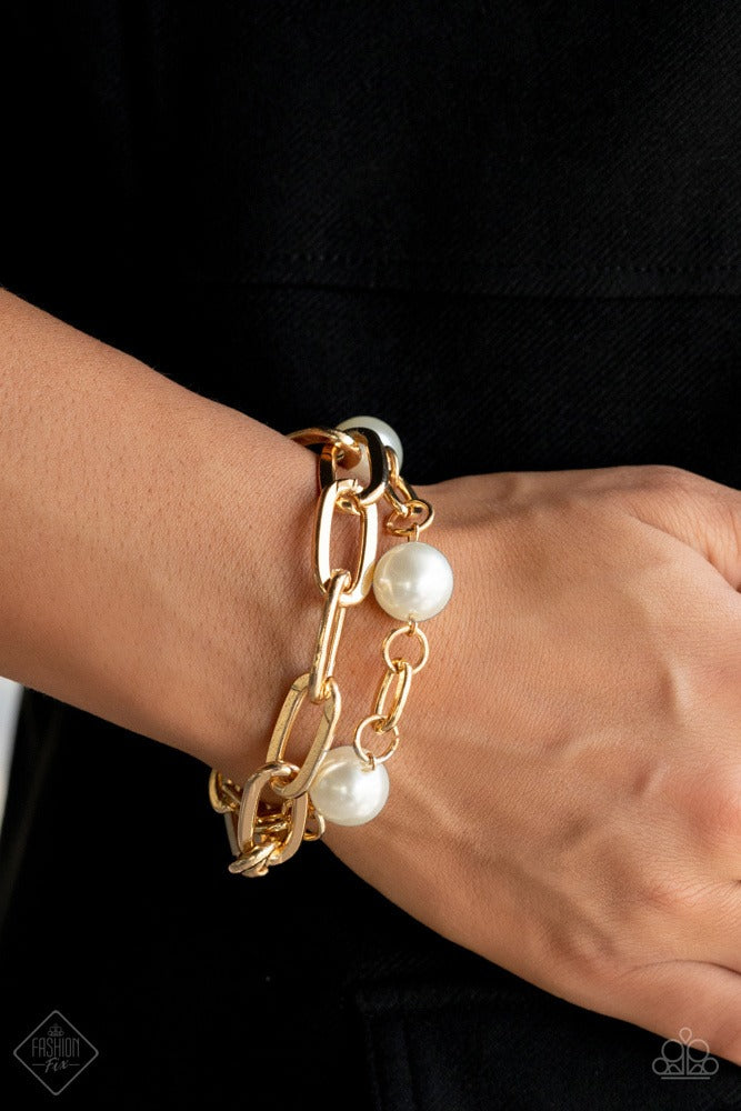 Nautical Mileage - Gold Chain White Pearl Clasp Bracelet - Fashion Fix