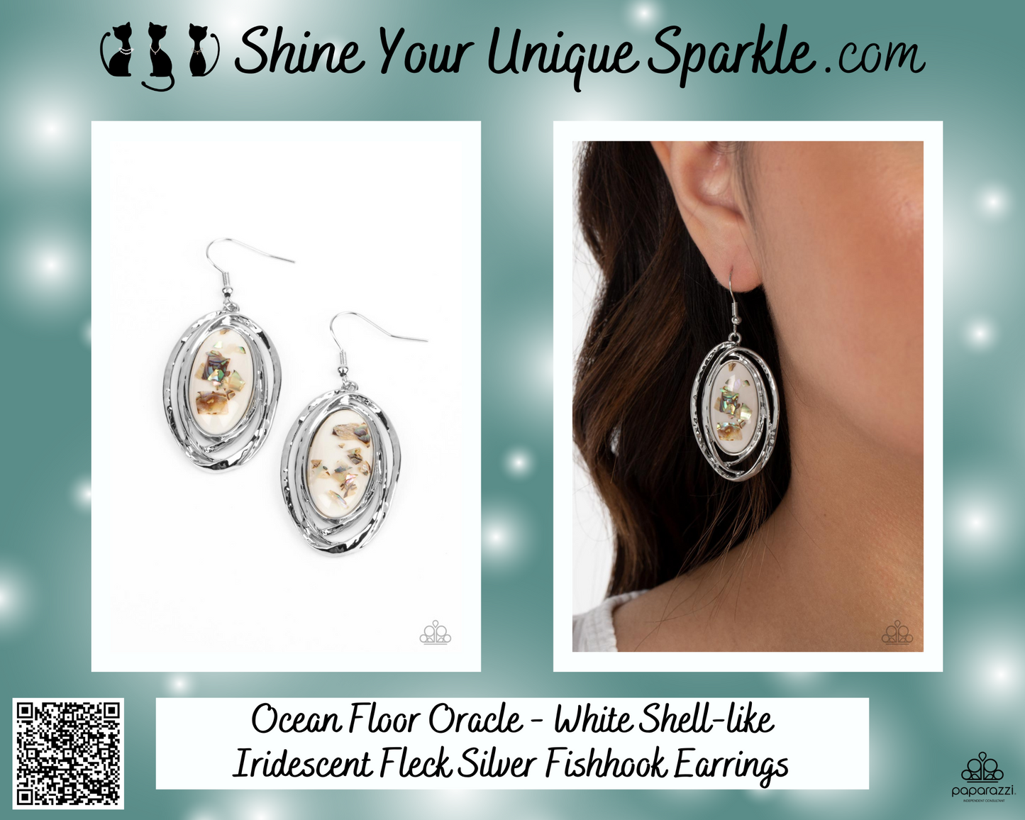 Ocean Floor Oracle - White Shell-like Iridescent Fleck Silver Fishhook Earrings