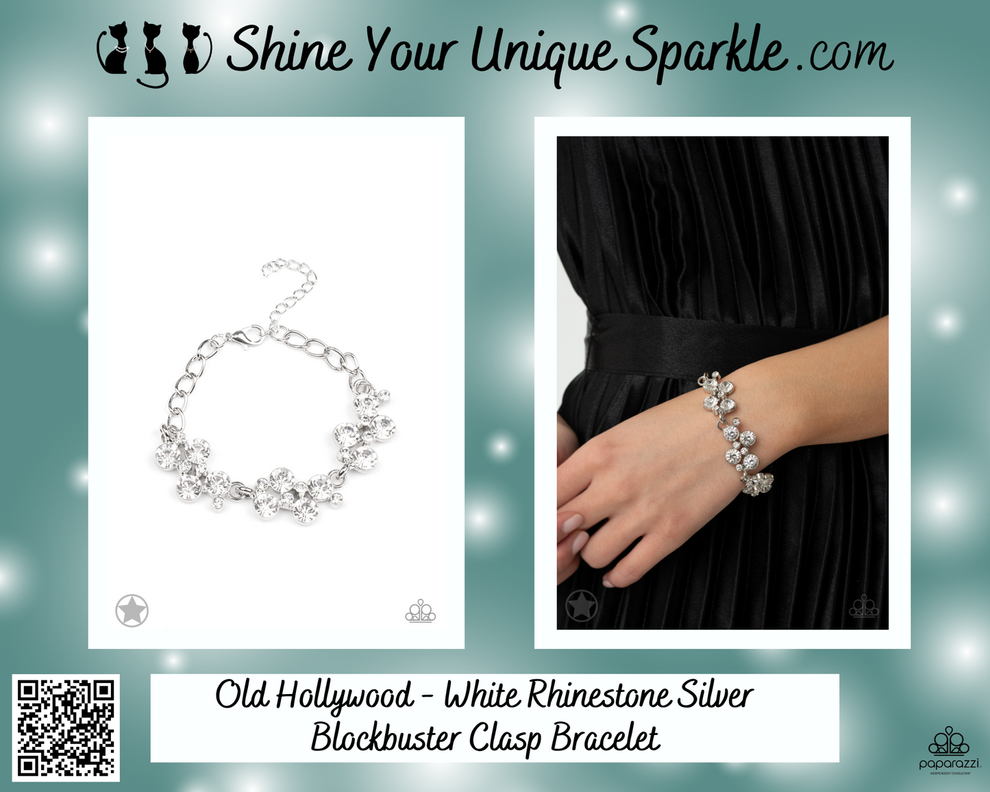 Old Hollywood - White Rhinestone Silver Blockbuster Clasp Bracelet - Blockbuster