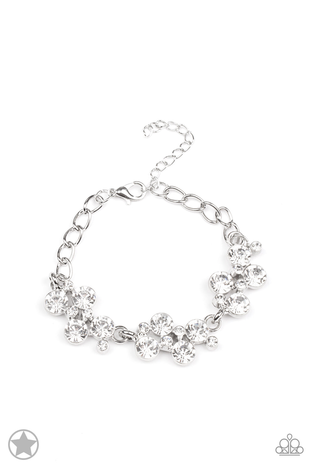 PERFECT MATCH / SET: Hollywood Hills - White Rhinestone Blockbuster Short Necklace AND Old Hollywood - White Rhinestone Silver Blockbuster Clasp Bracelet
