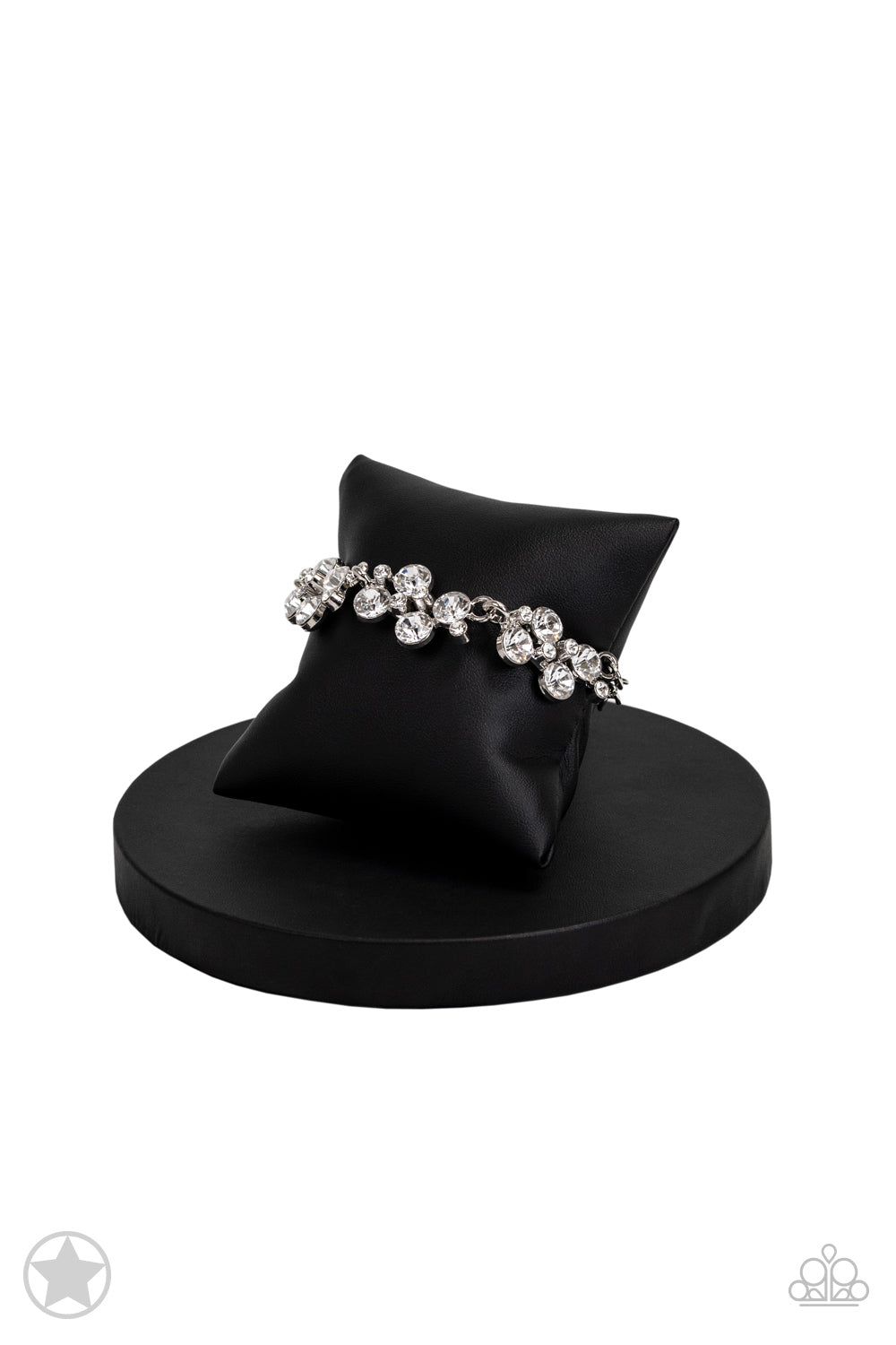 PERFECT MATCH / SET: Hollywood Hills - White Rhinestone Blockbuster Short Necklace AND Old Hollywood - White Rhinestone Silver Blockbuster Clasp Bracelet