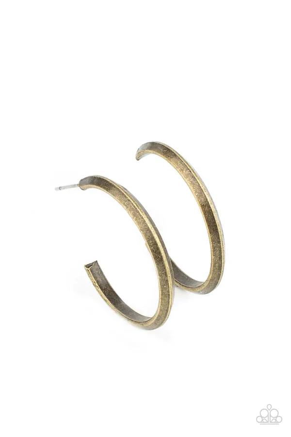 On The Brink - Brass Beveled Hoop Post Earrings