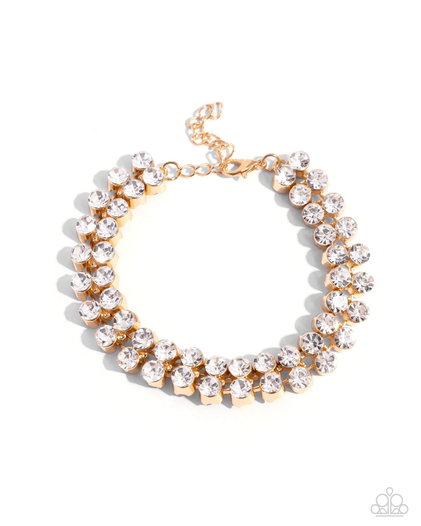 Once Upon A TIARA - Gold White Rhinestone Gem Clasp Bracelet