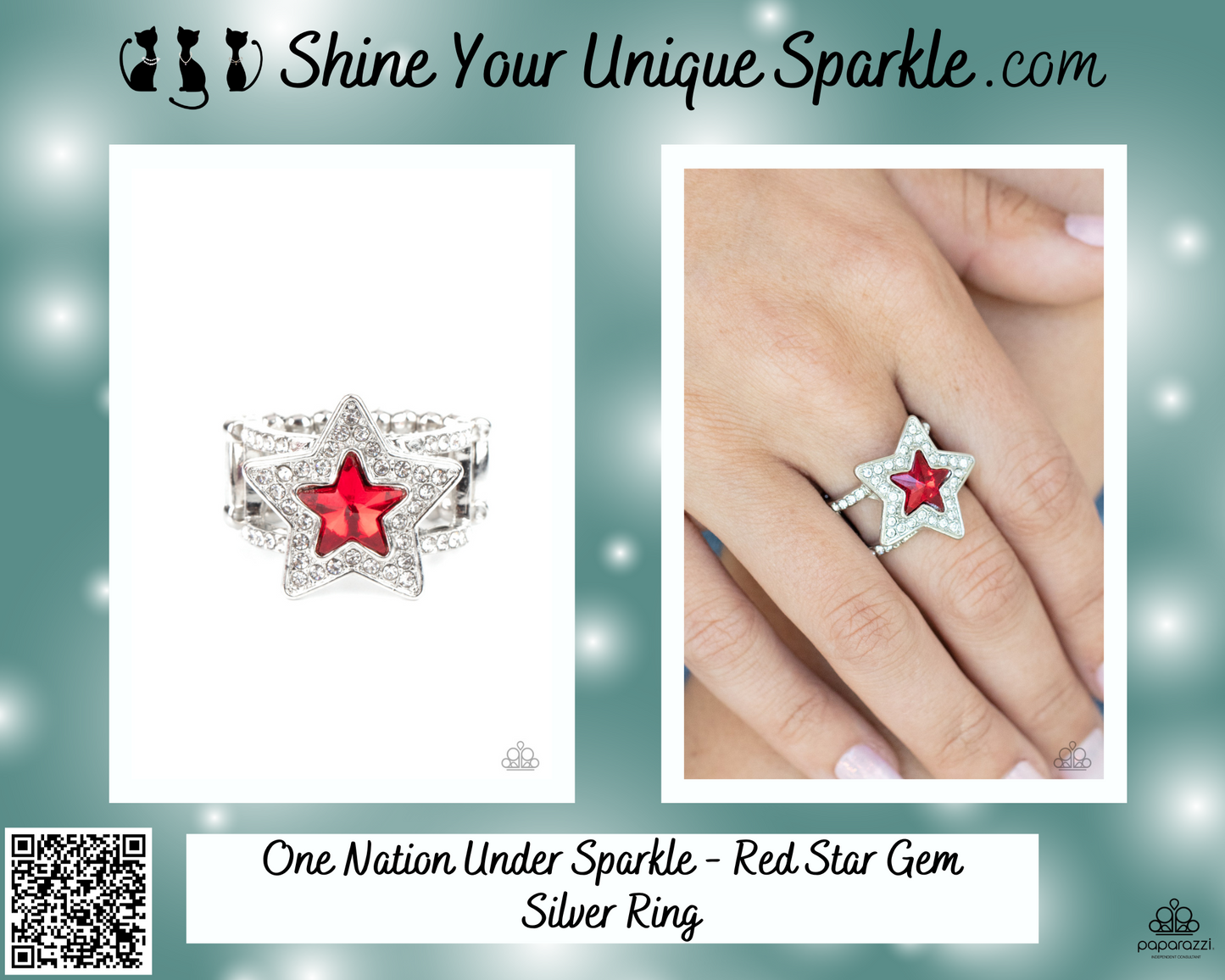 One Nation Under Sparkle - Red Star Gem Silver Ring