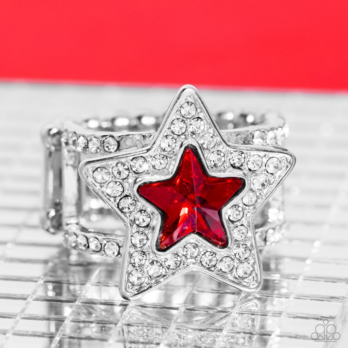 One Nation Under Sparkle - Red Star Gem Silver Ring
