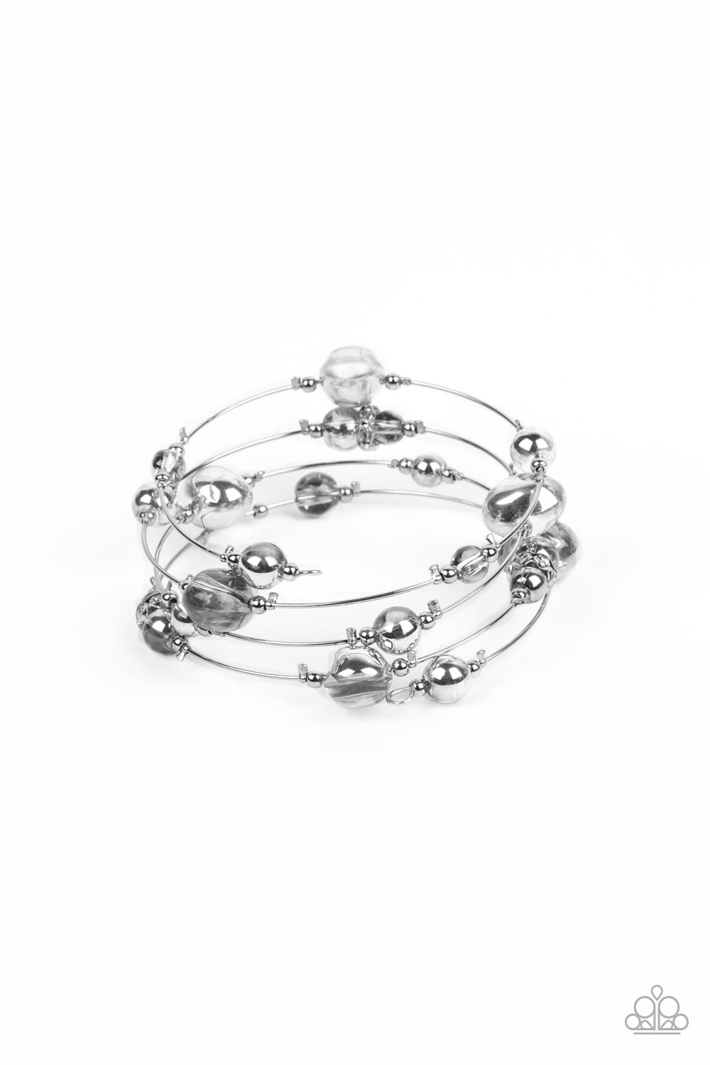PERFECT MATCH / SET: Interstellar Illusions - Silver Bead Wire Layered Necklace AND Optical Auras - Silver Bead Wire Coil Bracelet