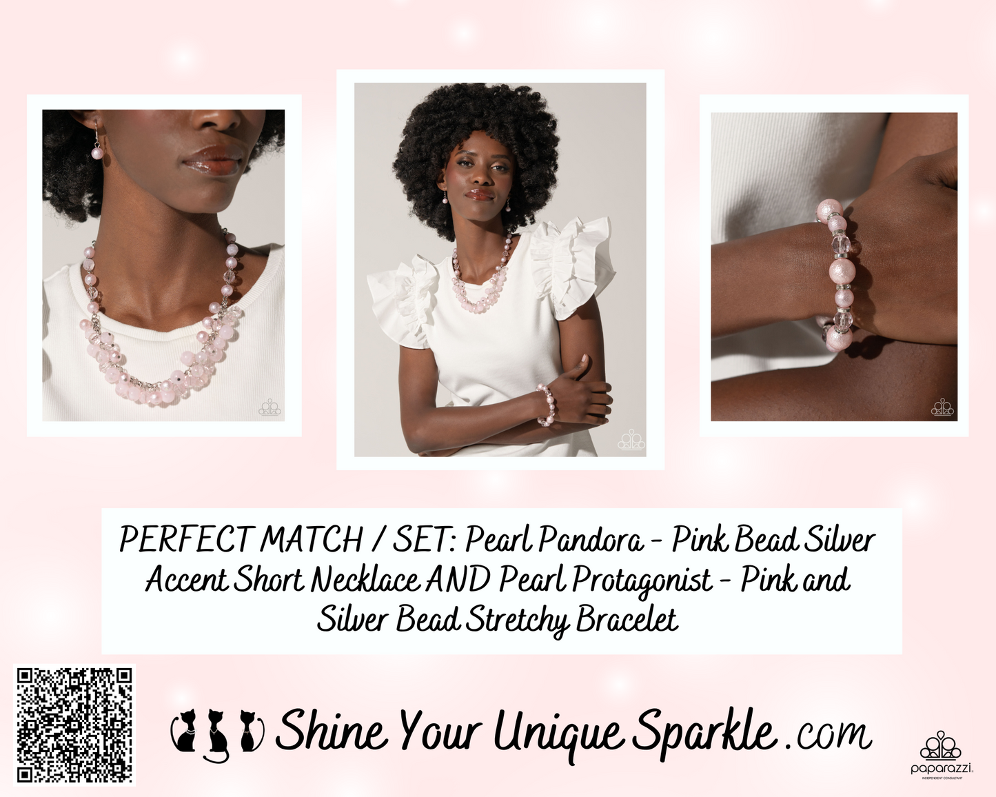 Pearl Pandora - Pink Bead Silver Accent Short Necklace