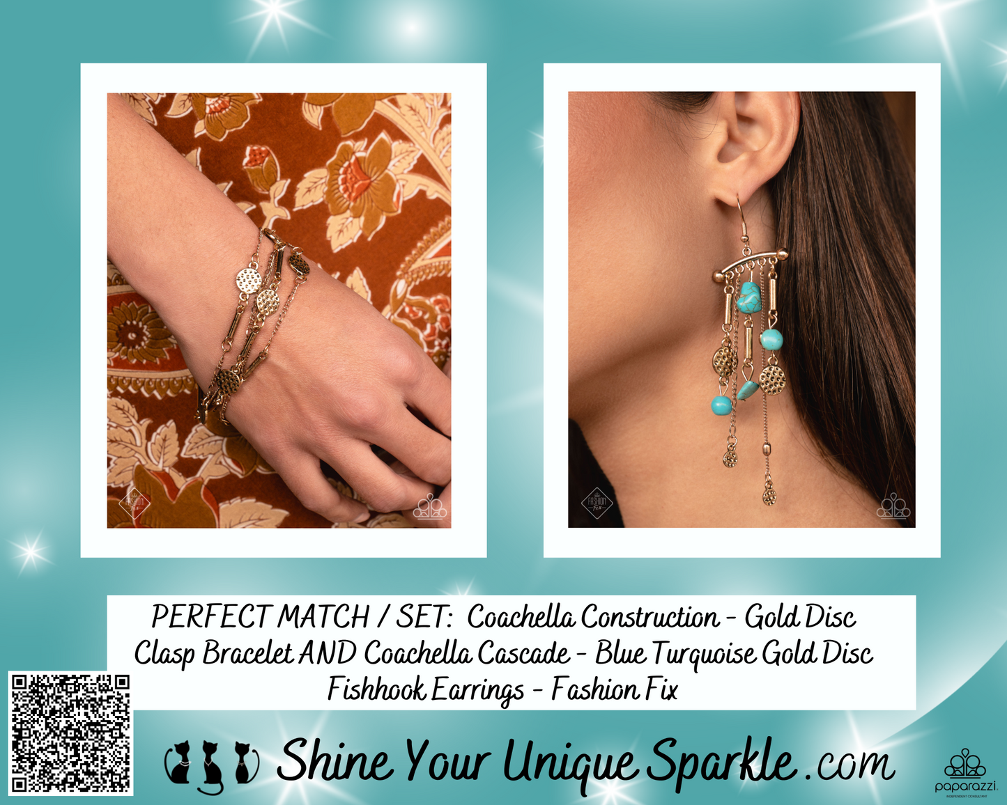 Coachella Cascade - Blue Turquoise Gold Disc Fishhook Earrings - Fashion Fix