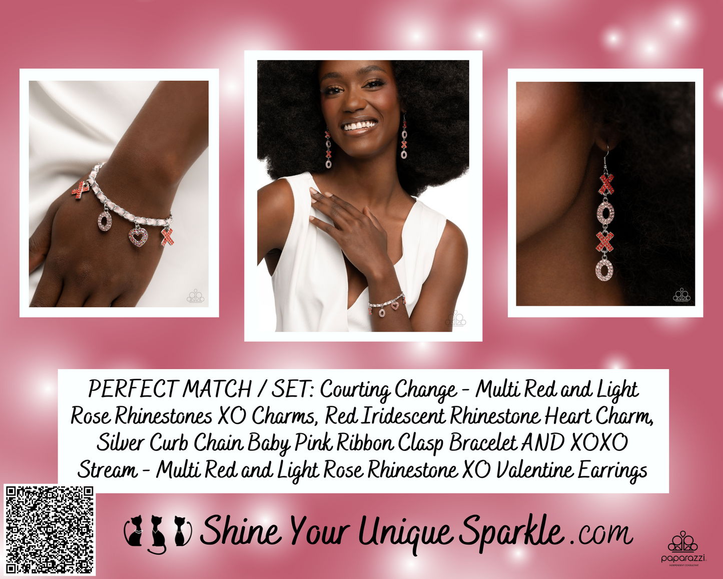 XOXO Stream - Multi Red and Light Rose Rhinestone XO Valentine Earrings