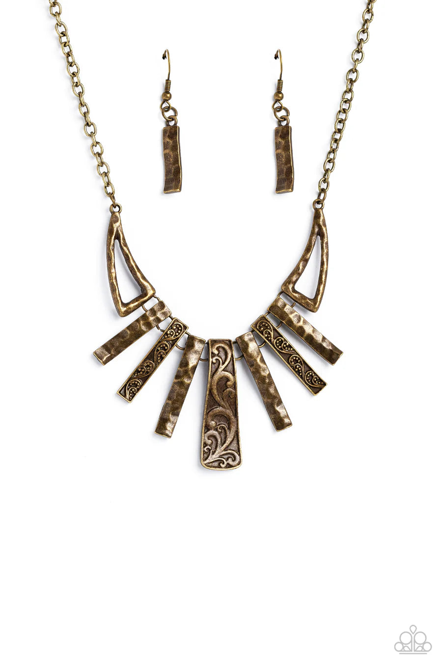 Paisley Pastime - Brass Floral Bar Fringe Short Necklace