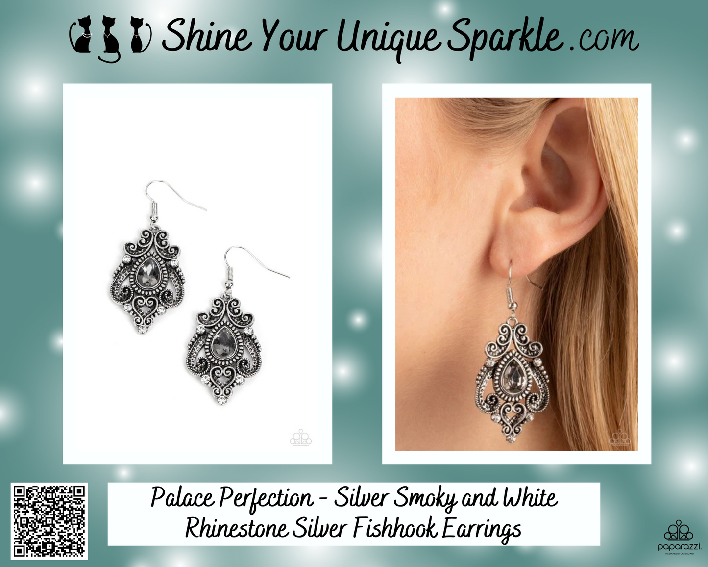 Palace Perfection - Silver Smoky and White Rhinestone Silver Fishhook Earrings