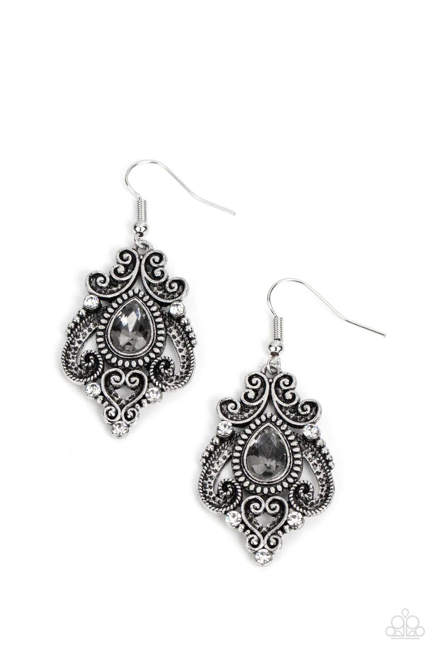 Palace Perfection - Silver Smoky and White Rhinestone Silver Fishhook Earrings