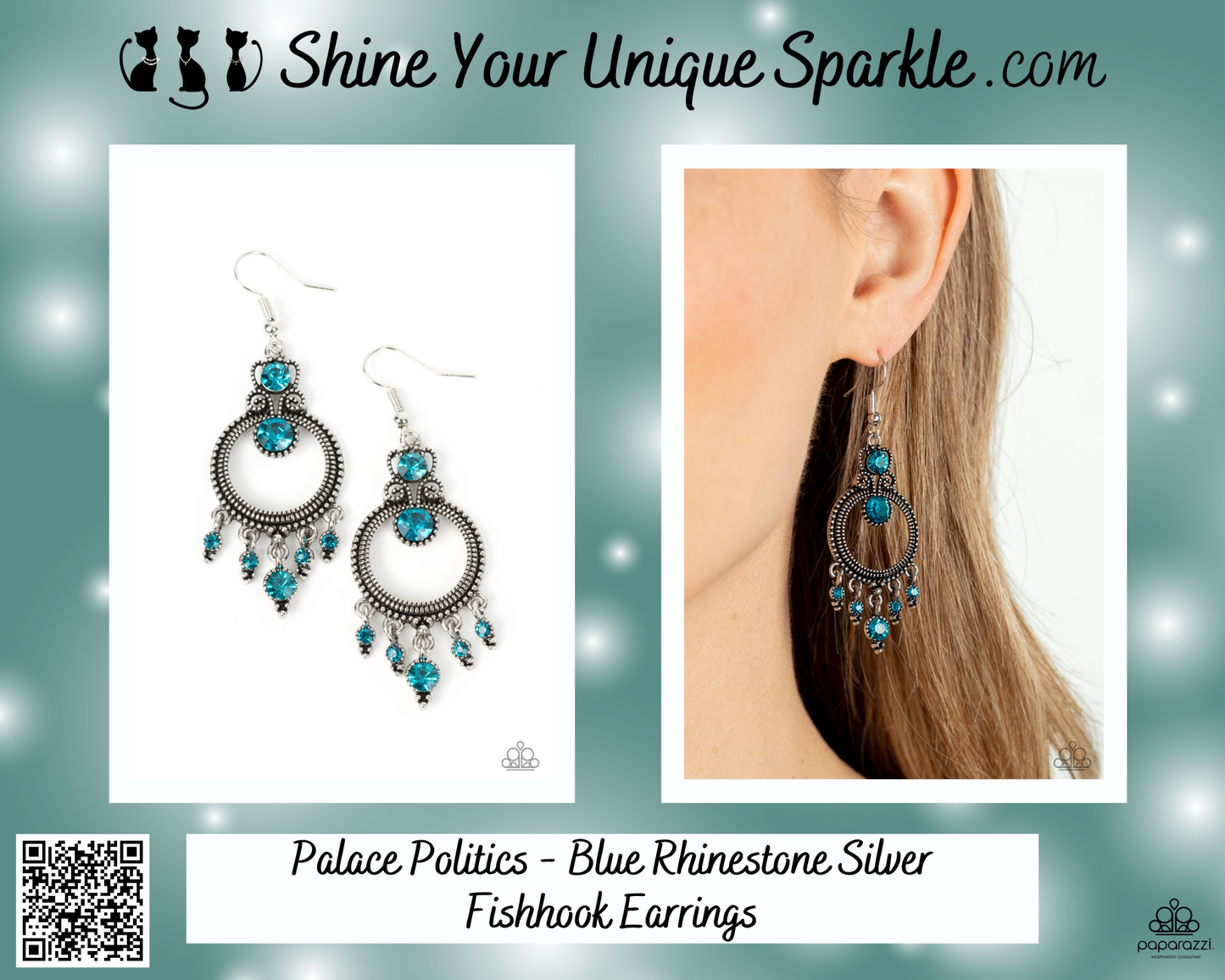 Palace Politics - Blue Rhinestone Silver Fishhook Earrings