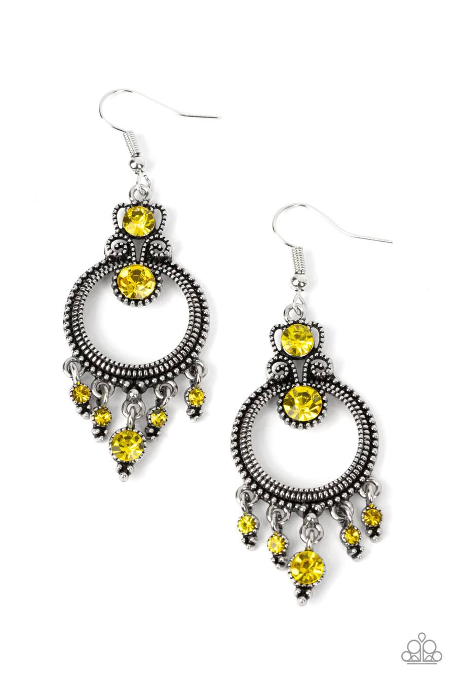 Palace Politics - Yellow Rhinestone Silver Fishhook Earrings