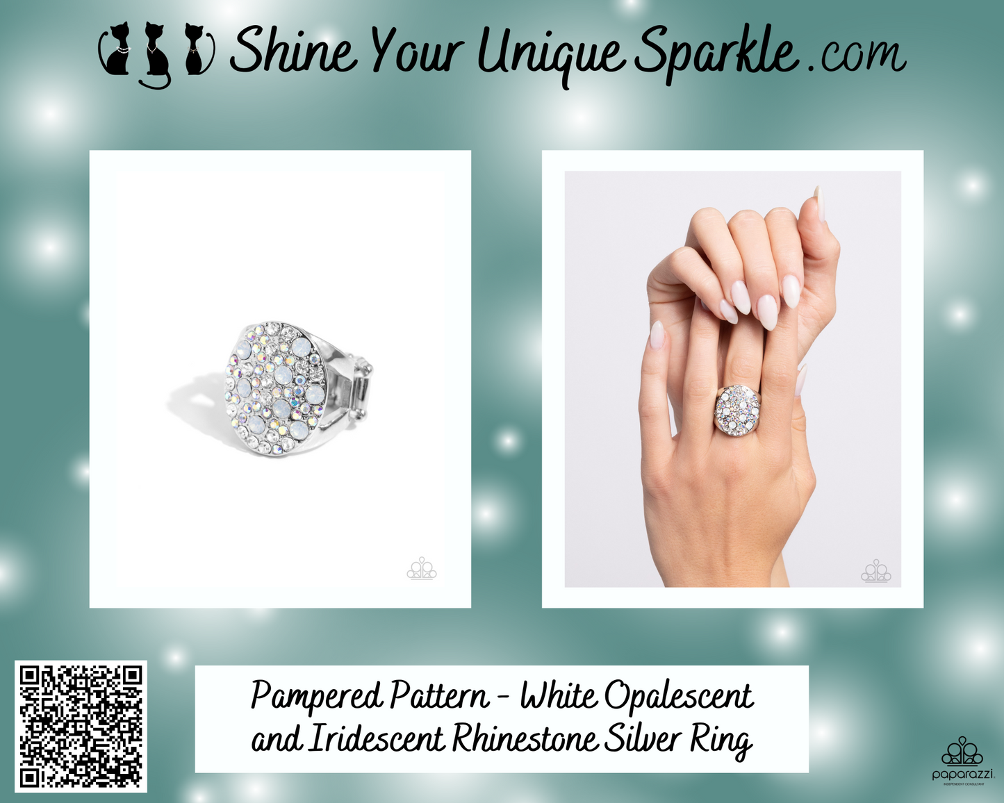Pampered Pattern - White Opalescent and Iridescent Rhinestone Silver Ring