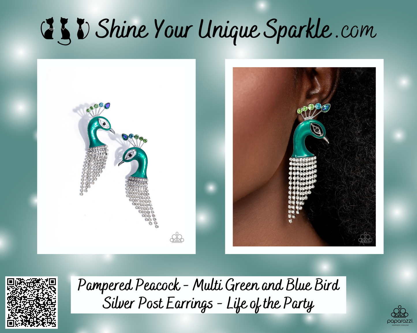 Pampered Peacock - Multi Green and Blue Bird Silver Post Earrings - Life of the Party