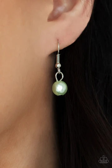 Parisian Princess - Green Pearl White Crystal Bead Layered Short Silver Necklace