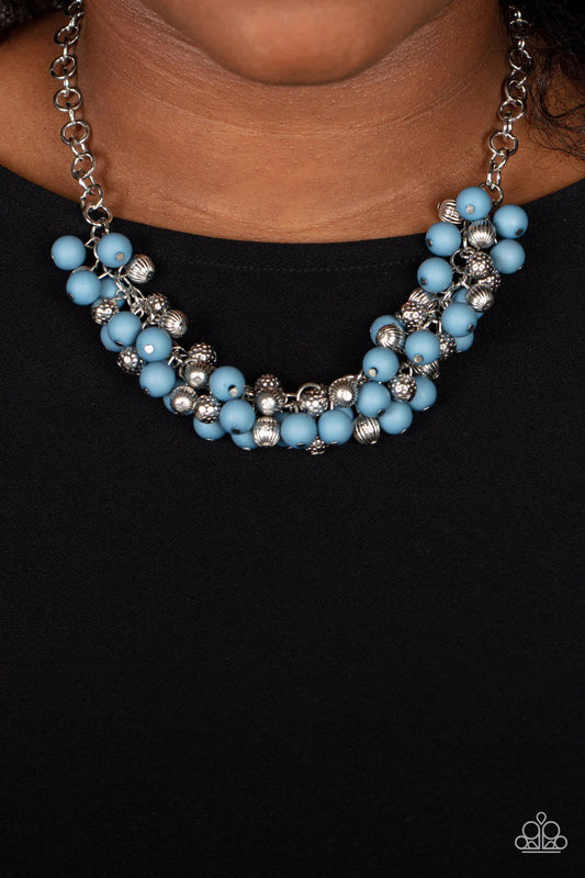 Party Procession - Blue Matte Bead Silver Necklace
