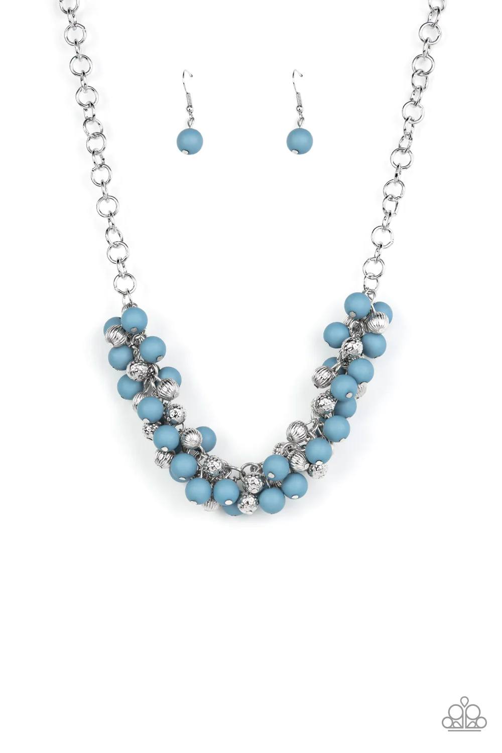 Party Procession - Blue Matte Bead Silver Necklace