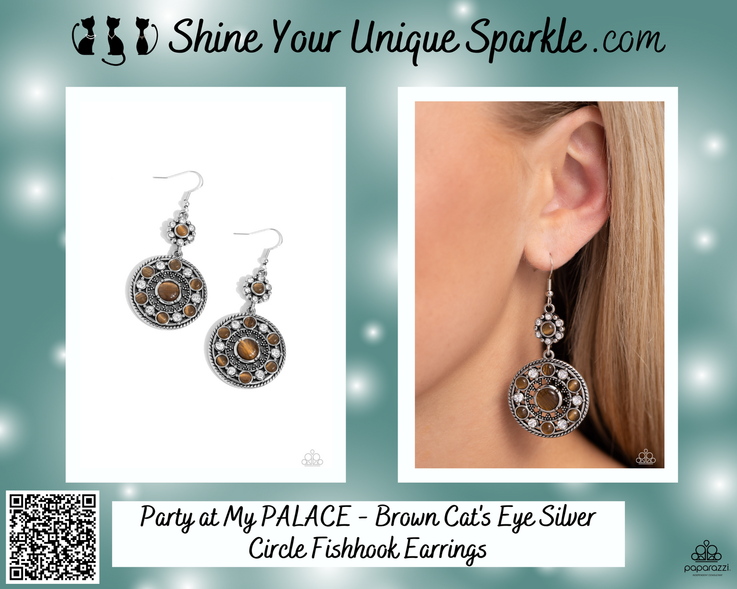 Party at My PALACE - Brown Cat's Eye Silver Circle Fishhook Earrings