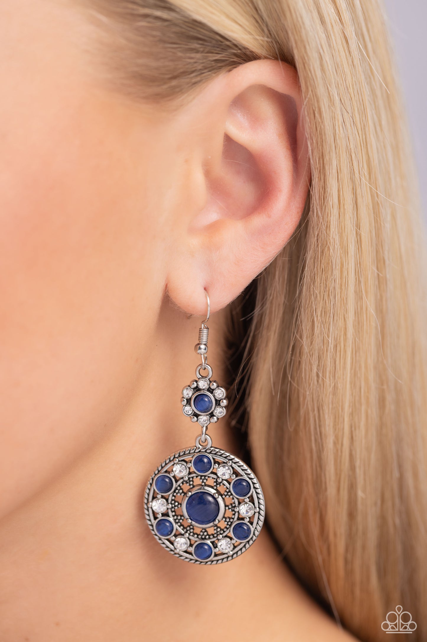 Party at My PALACE - Blue Cat's Eye Silver Circle Fishhook Earrings