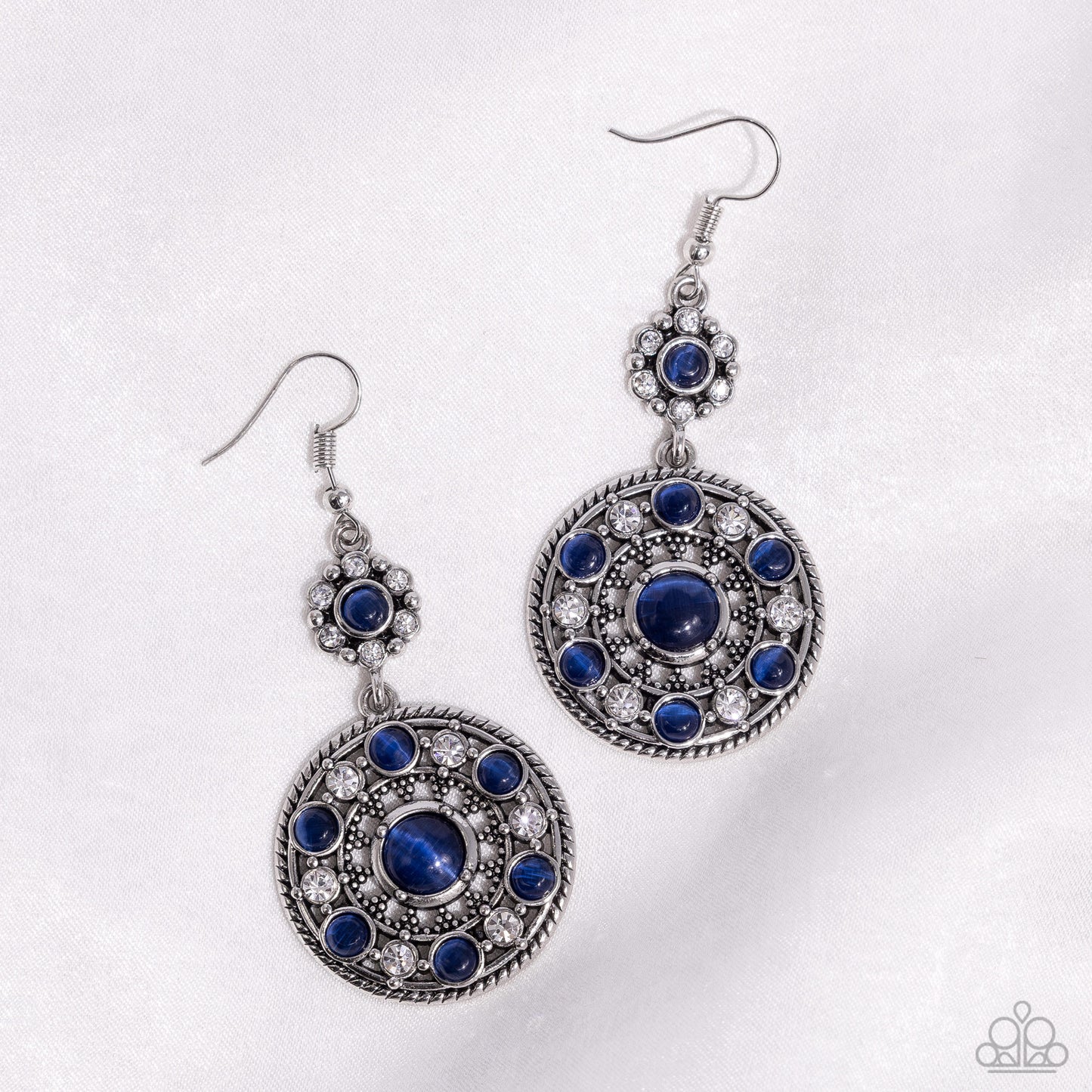 Party at My PALACE - Blue Cat's Eye Silver Circle Fishhook Earrings