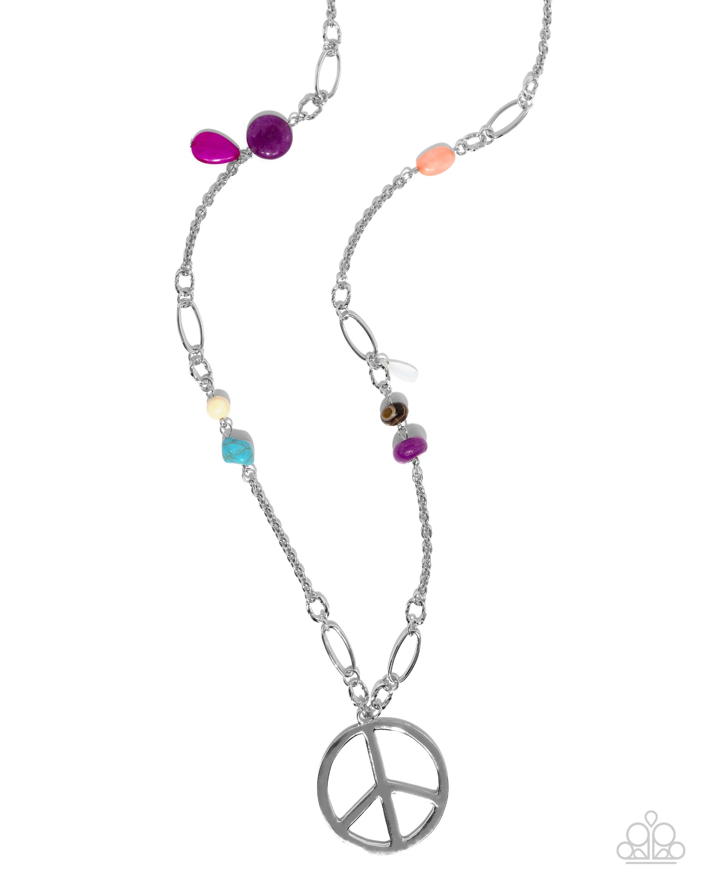 Peaceful Playtime - Purple Colorful Bead Silver Peace Sign Long Necklace