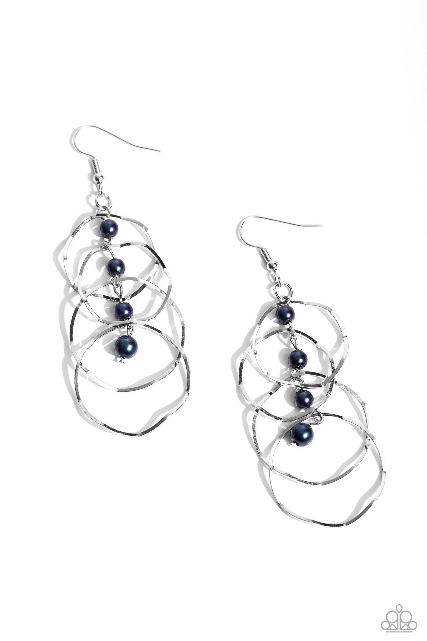 Pearl Palooza - Blue Pearl Silver Tiered Circles Fishhook Earrings