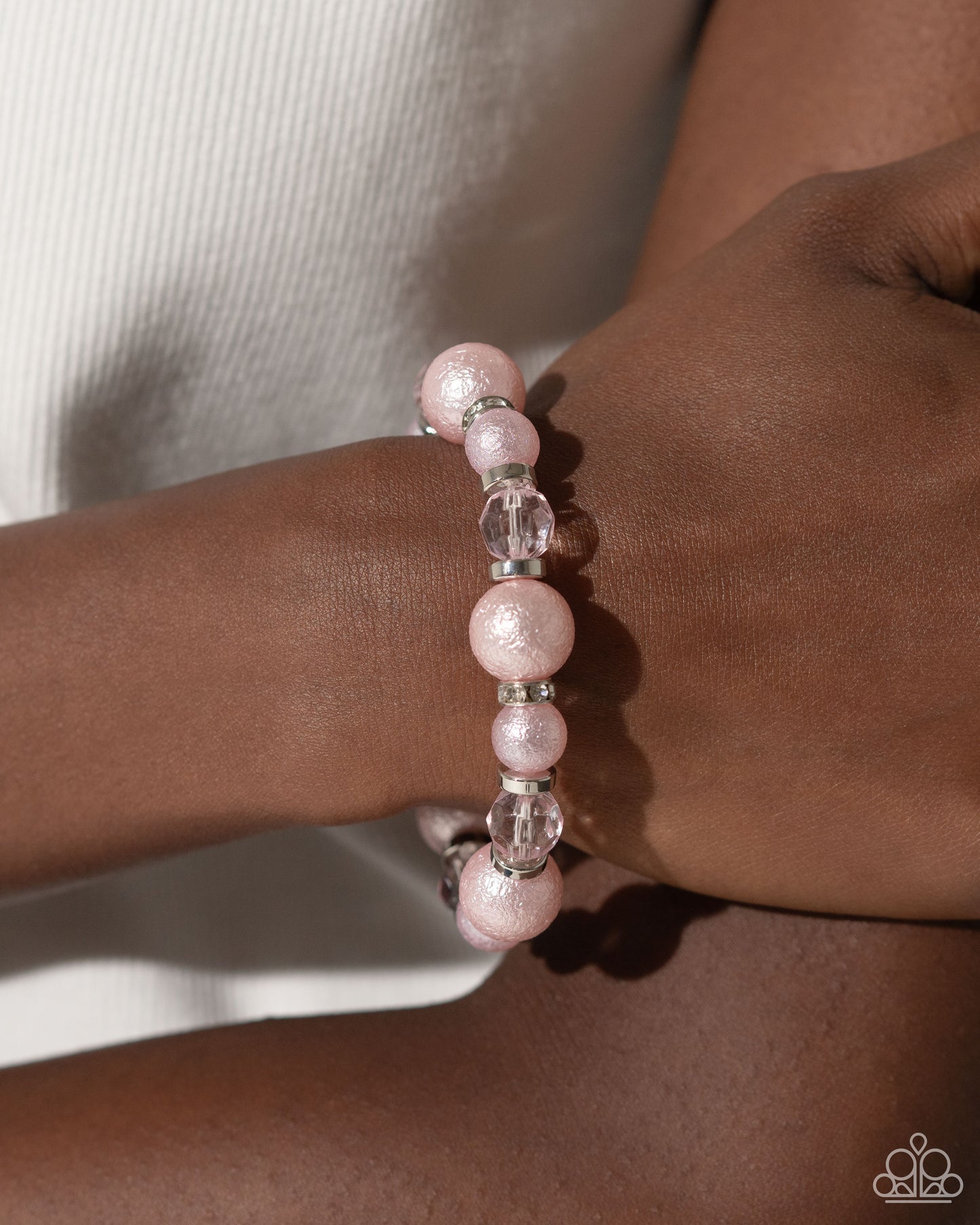 Pearl Protagonist - Pink and Silver Bead Stretchy Bracelet