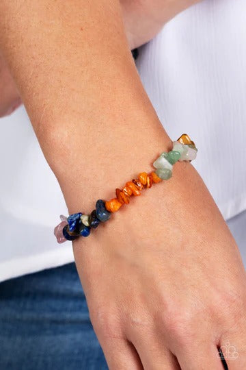 Pebbled Plains - Multi Colored Stone Bead Stretchy Bracelet